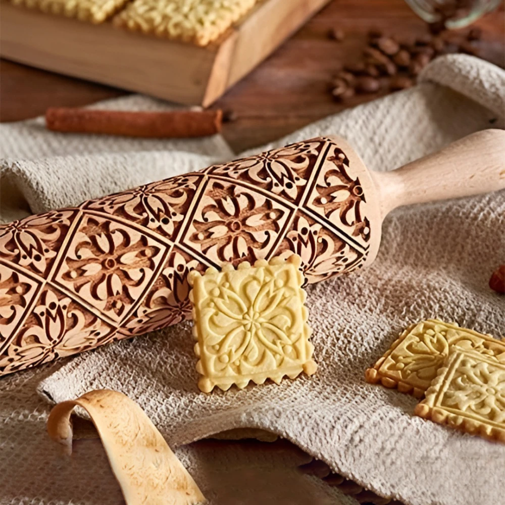 Embossed Rolling Pin - Flower / مدلك العجين المنقوش